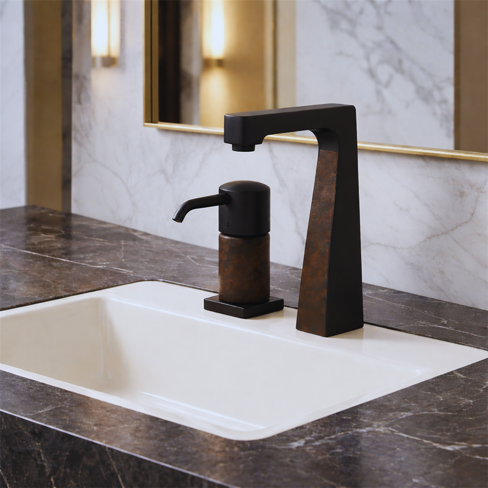 Airport restroom maintenance team inspecting a modular touchless faucet system